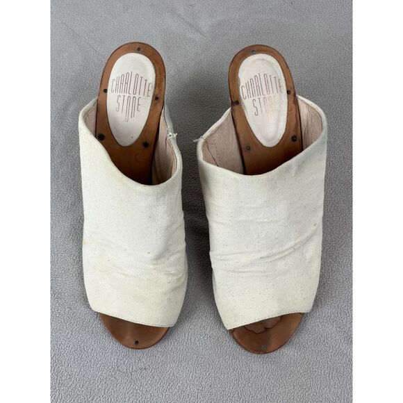 CHARLOTTE STONE Off White Slip On Mule Heel Sandals Shoes   Women's Size 7 - Picture 8 of 9
